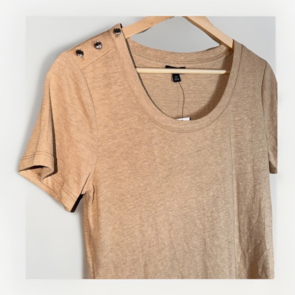 Talbots Linen Blend Scoop Neck Button-Detail Short Sleeve Shirt Size XS NWT
